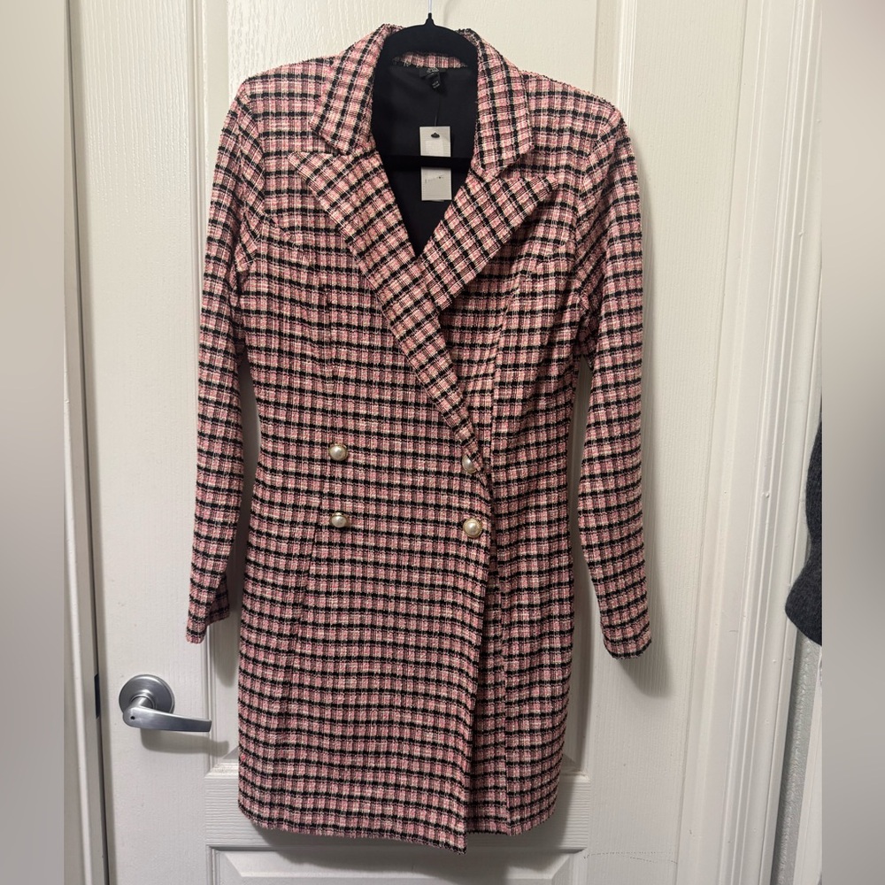 River Island Pink and Black Checkered Blazer Dress - Picture 5 of 7